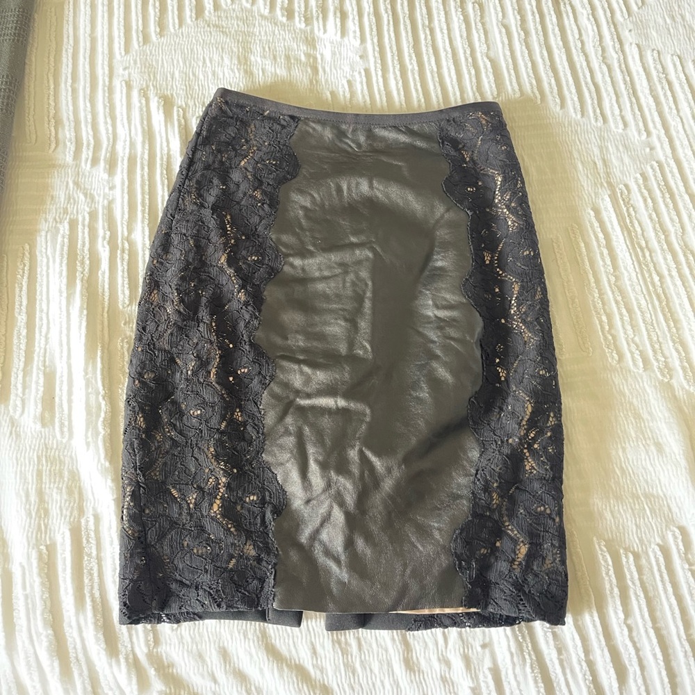 Tracy Reese Pencil Skirt Black Lamb Leather panel & Lace details